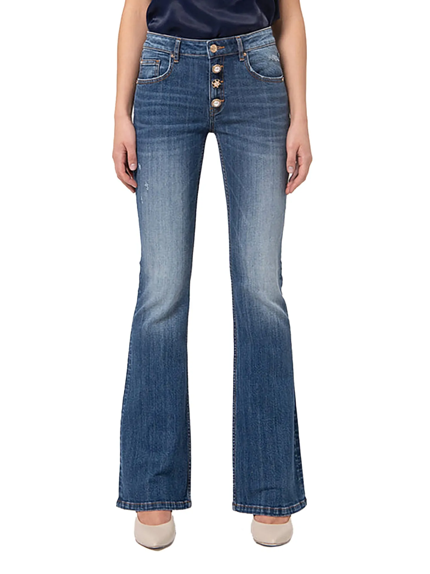 Jeans bootcut a vita bassa denim scuro