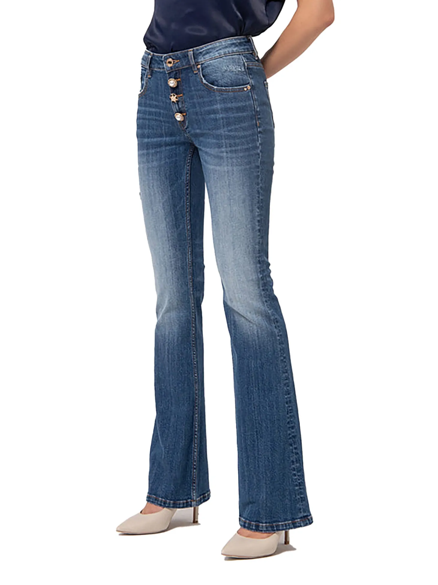 Jeans bootcut a vita bassa denim scuro