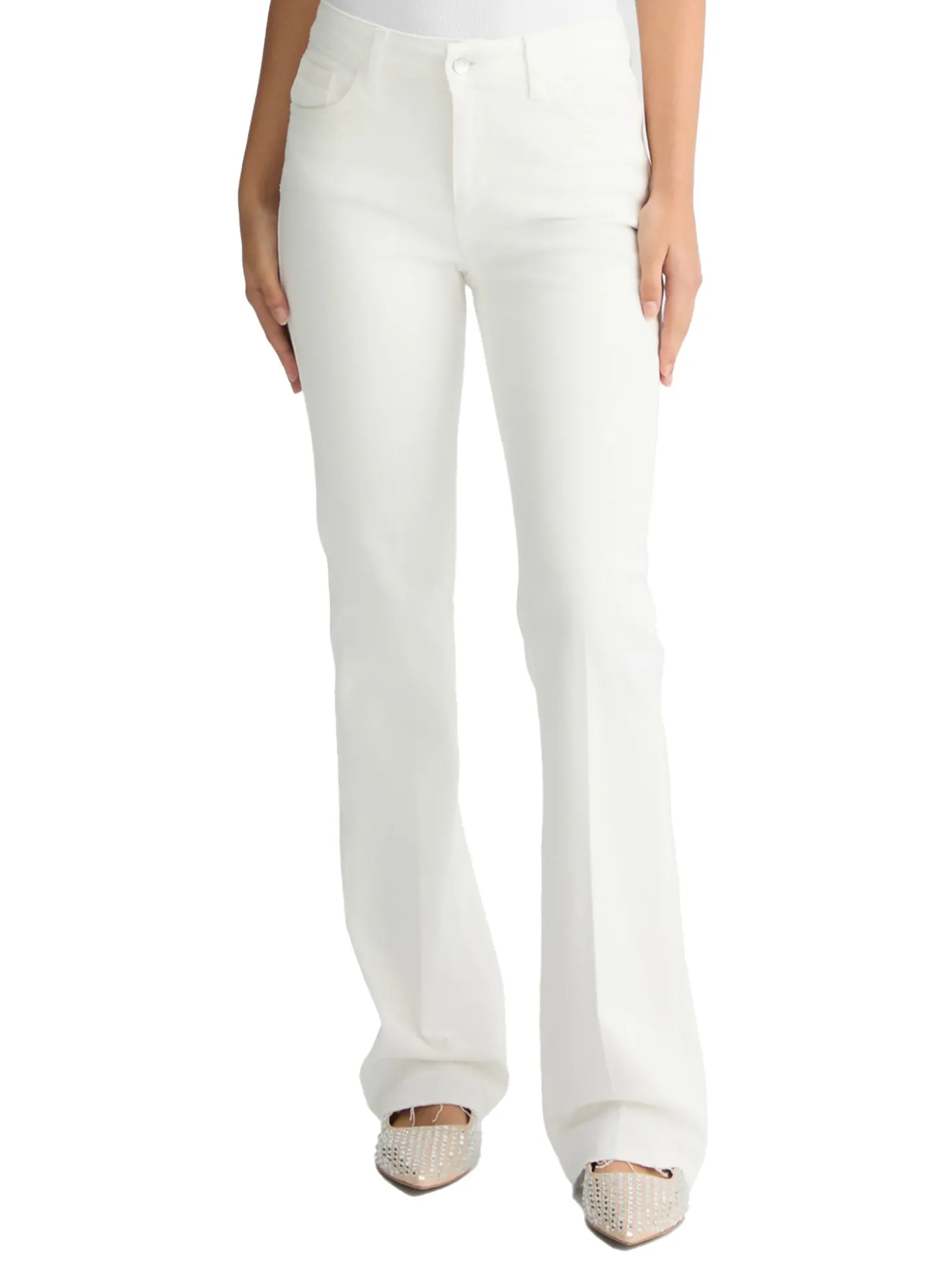 Jeans bootcut con strass sulla tasca bianco