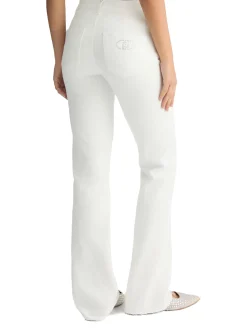 Jeans bootcut con strass sulla tasca bianco