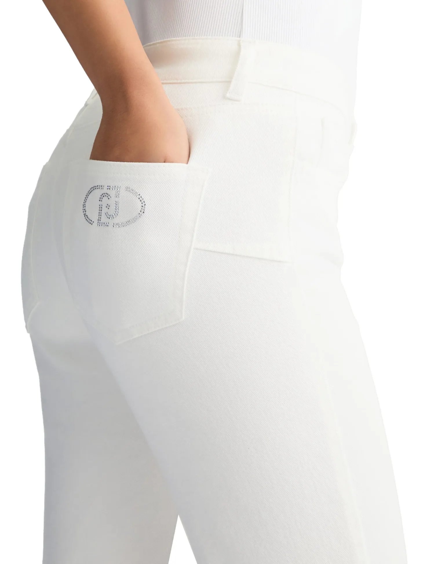 Jeans bootcut con strass sulla tasca bianco