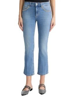Jeans bootcut con trecce di strass sulle tasche denim chiaro