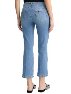 Jeans bootcut con trecce di strass sulle tasche denim chiaro