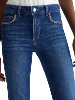 Jeans Bottom up a vita alta con catene - denim scuro