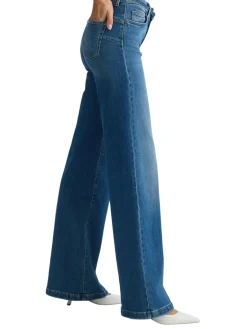 Jeans bottom up con piega stirata denim medio