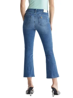 Jeans Bottom Up cropped con bottoni gioiello - Denim medio