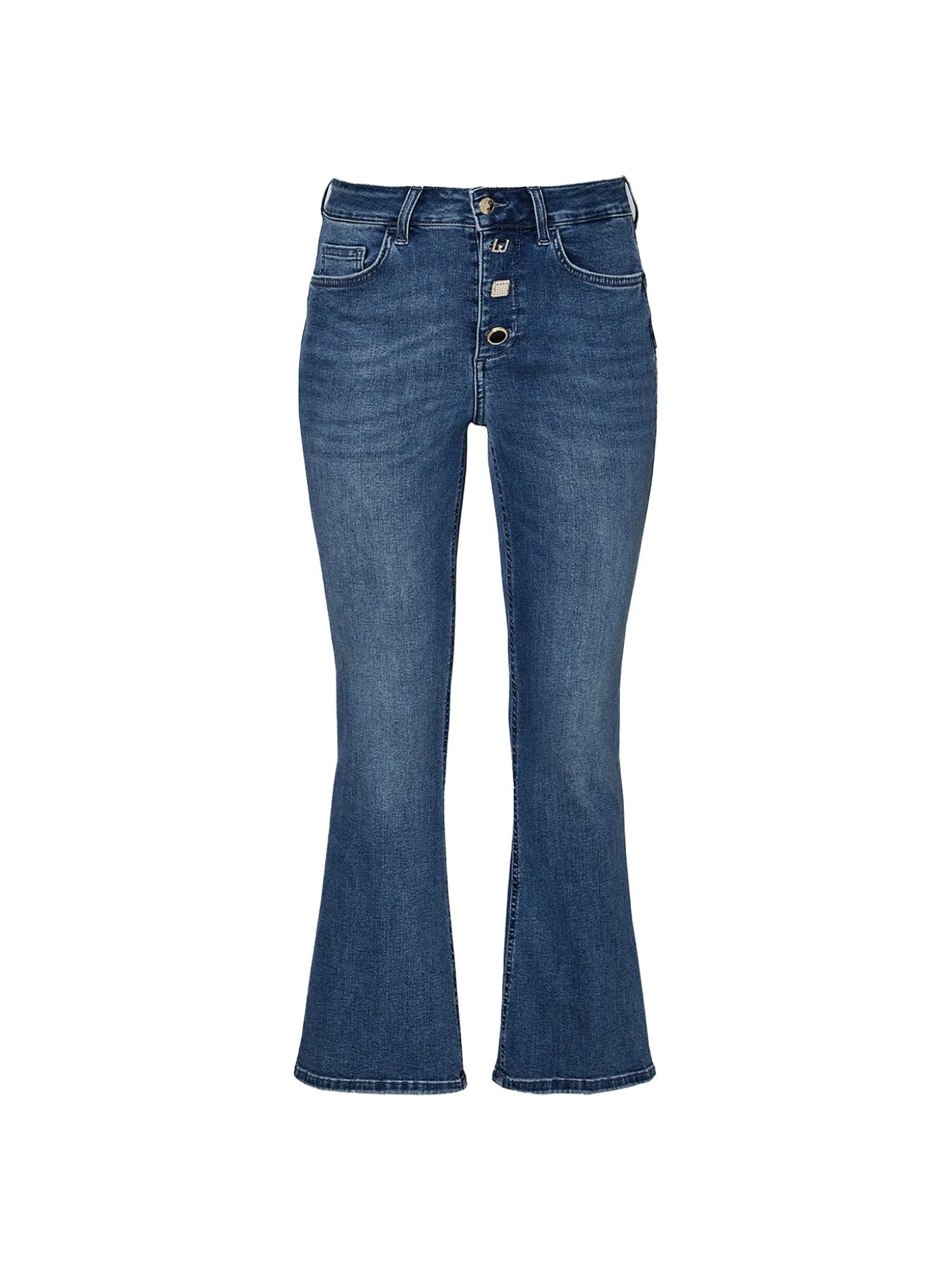 Jeans Bottom Up cropped con bottoni gioiello - Denim medio