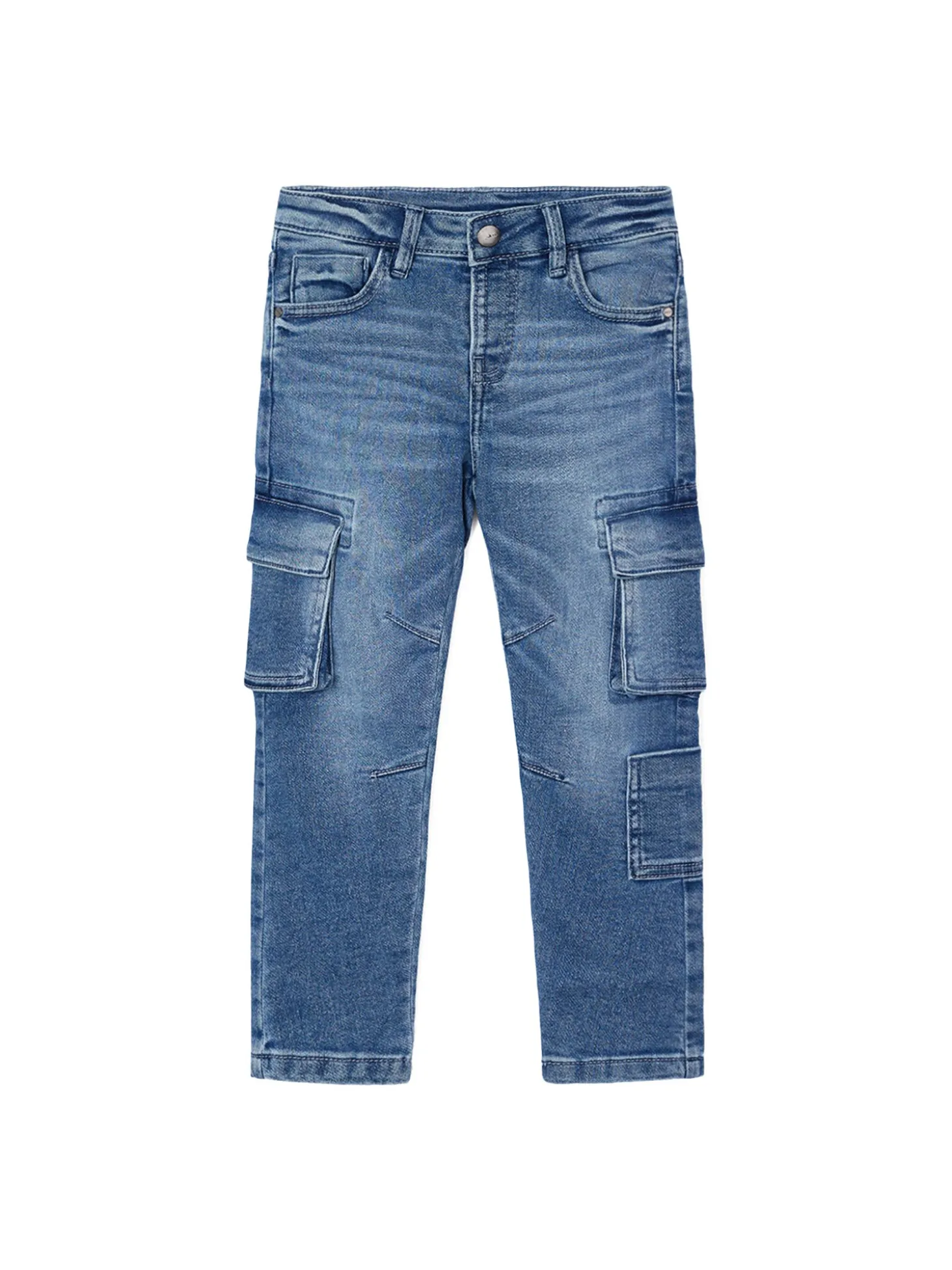 Jeans cargo effetto vintage blu medio