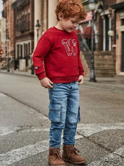 Jeans cargo effetto vintage blu medio