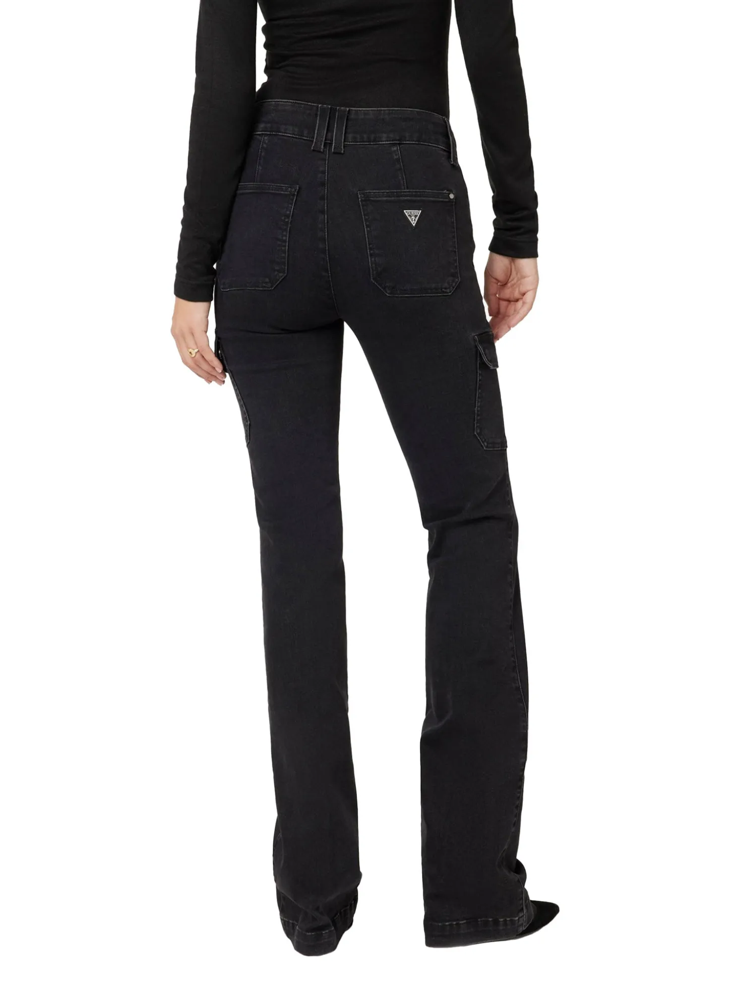 Jeans cargo minI boot black denim