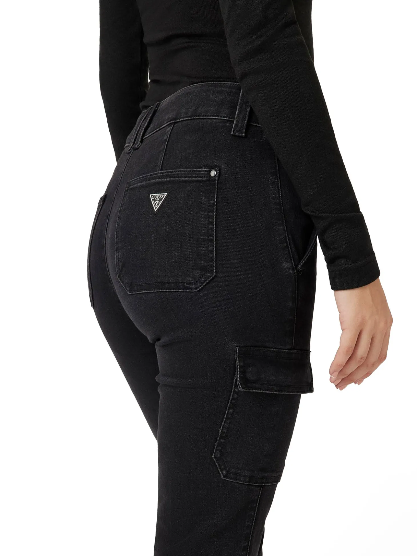 Jeans cargo minI boot black denim