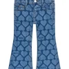 Jeans flare con cuori all over denim medio