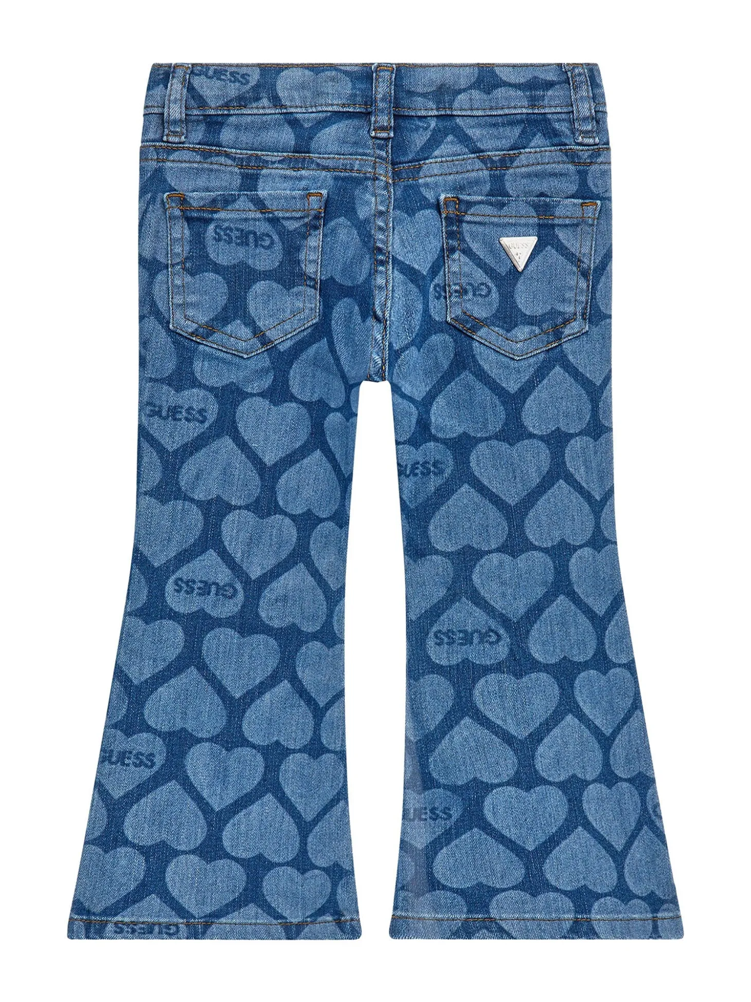 Jeans flare con cuori all over denim medio