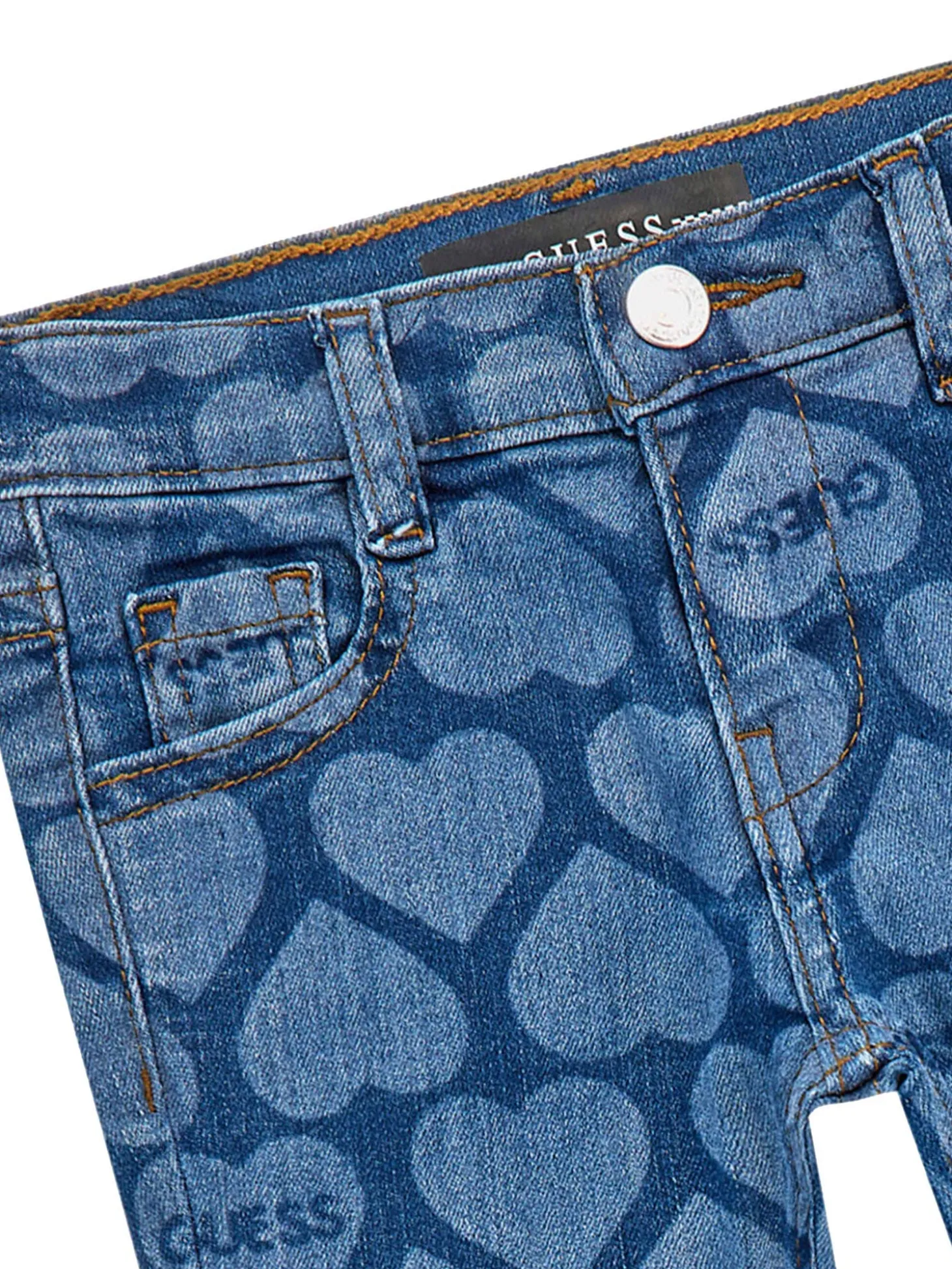 Jeans flare con cuori all over denim medio