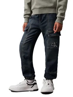 Jeans jogger con tasconi in denim scuro