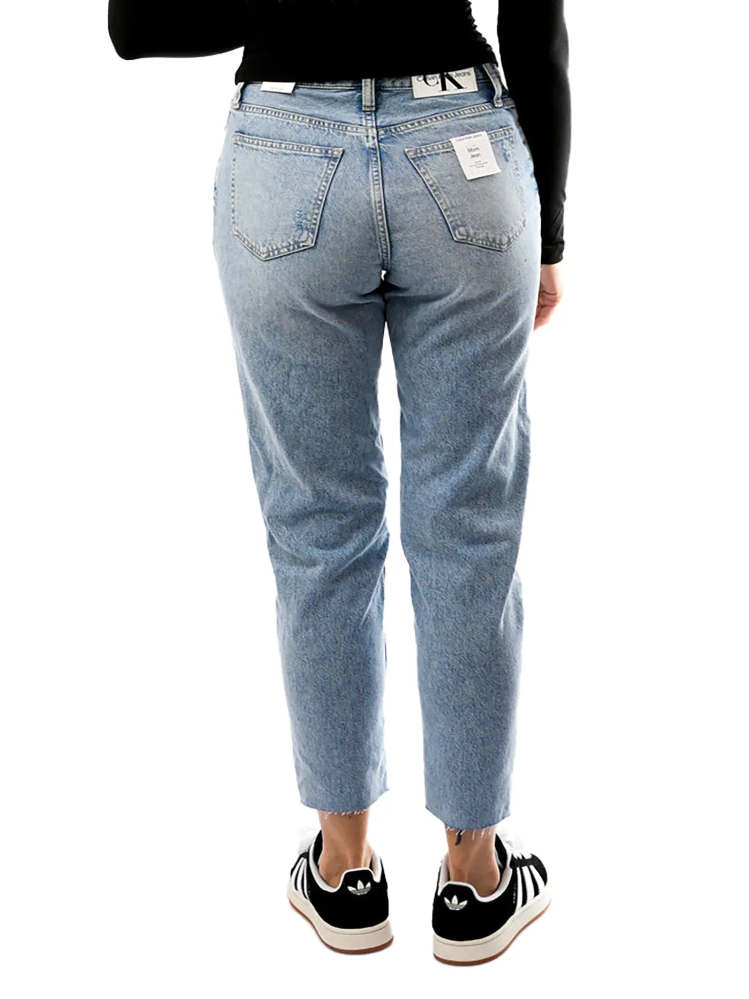 Jeans mom stretch a vita alta in denim chiaro