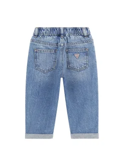 Jeans neonato baloon con ricamo logo in denim medio