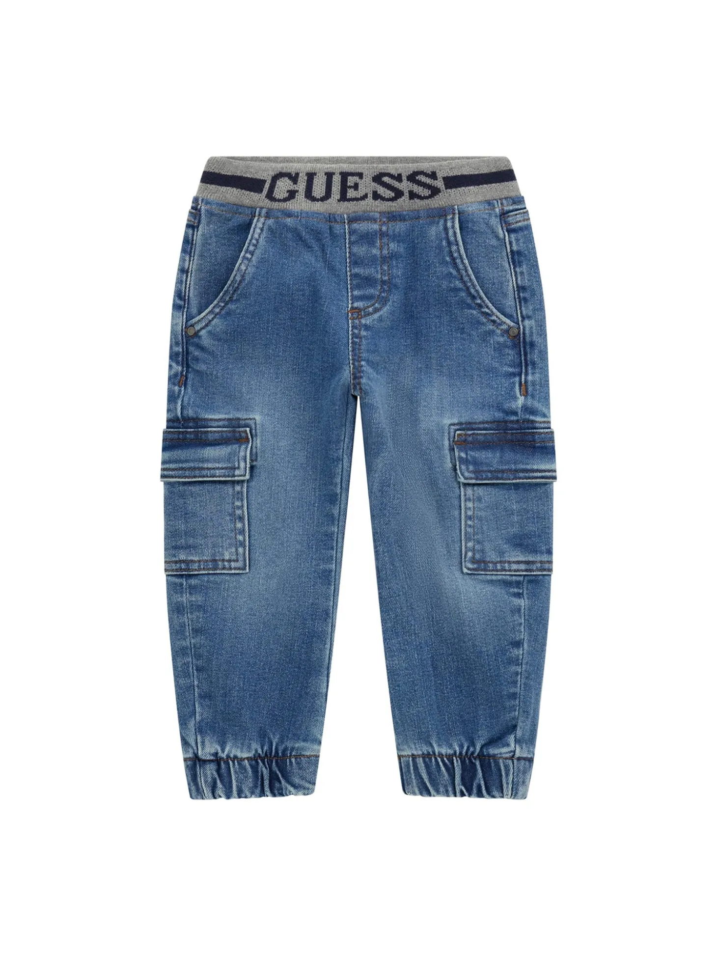 Jeans neonato cargo in denim medio