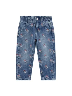 Jeans ricamo logo allover in denim medio