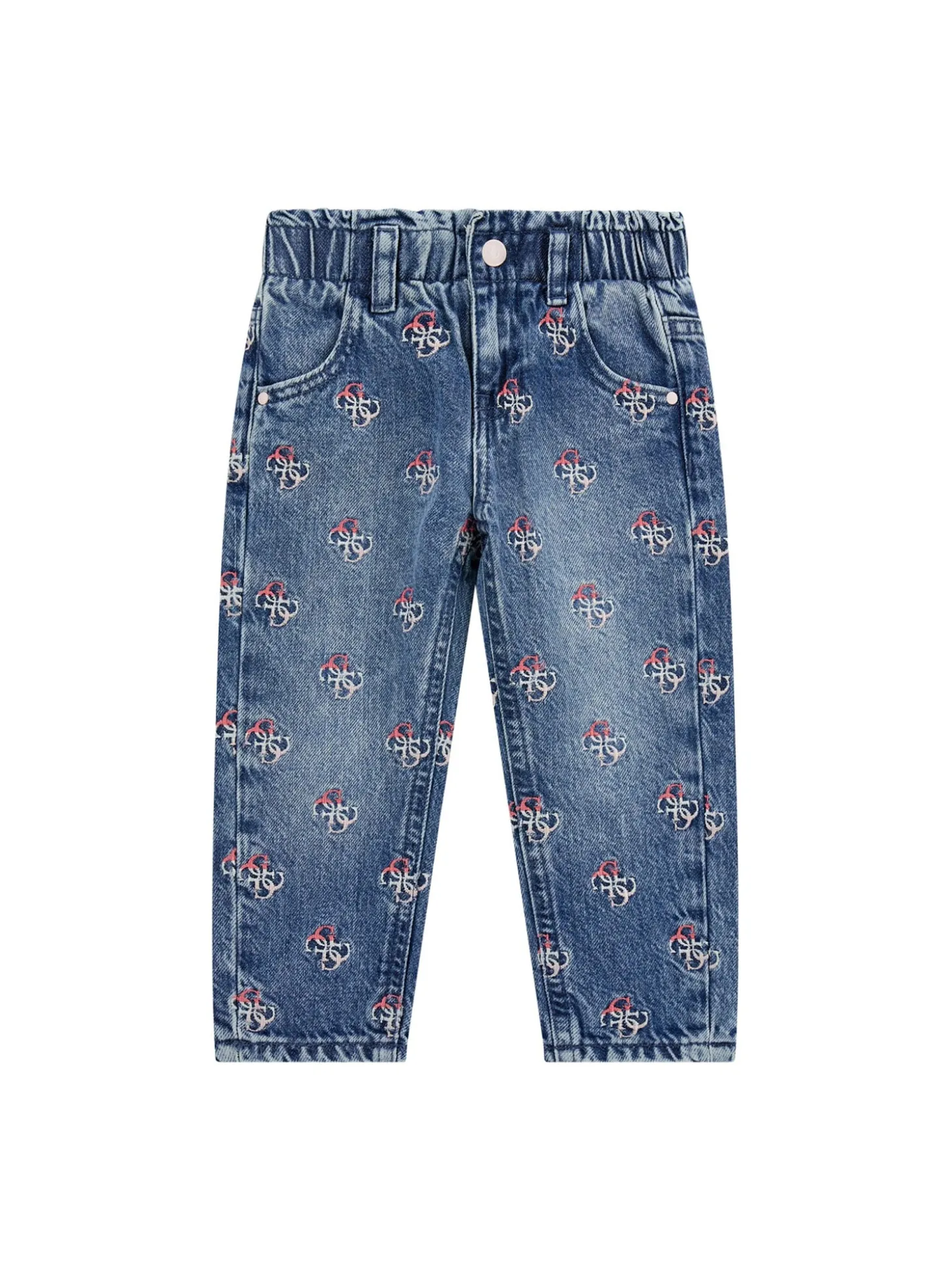 Jeans ricamo logo allover in denim medio
