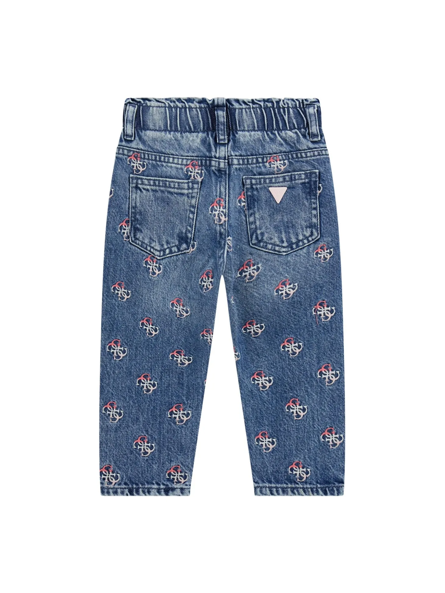 Jeans ricamo logo allover in denim medio