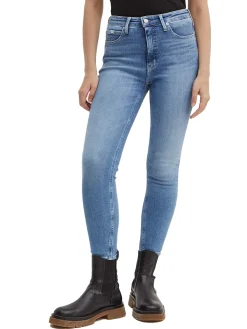 Jeans skinny a vita alta in denim chiaro