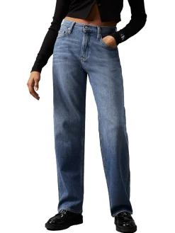 Jeans straight fit con logo in denim medio