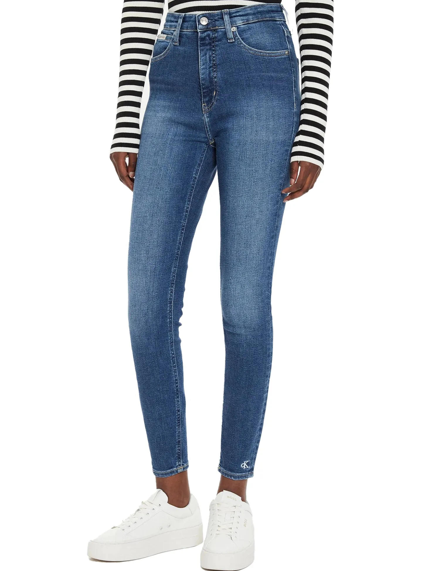 Jeans super skinny a vita alta denim medio