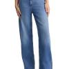 Jeans wide leg con piega stirata denim medio