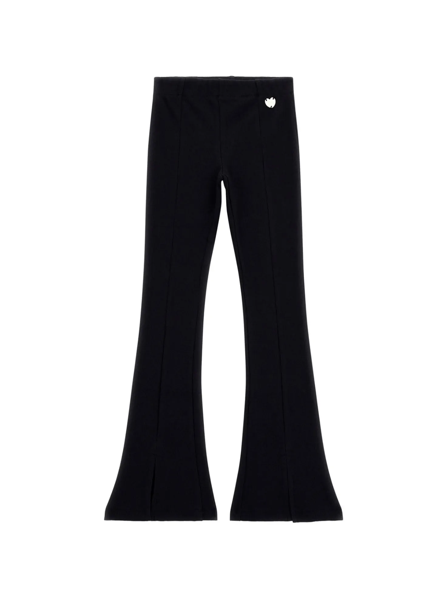 Leggings Flare Ribs a costine con spacco frontale nero