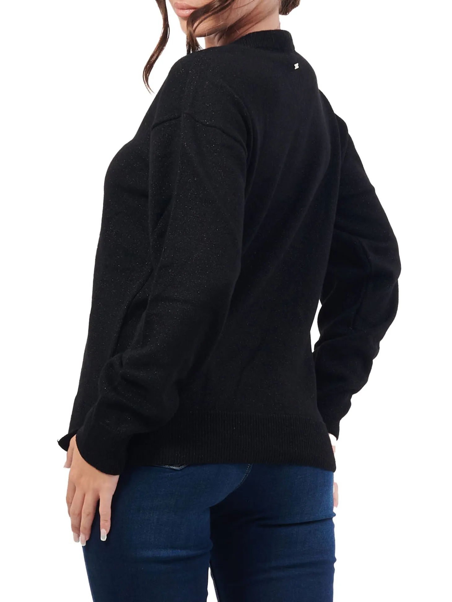 Maglia a barca manica lunga lurex nero