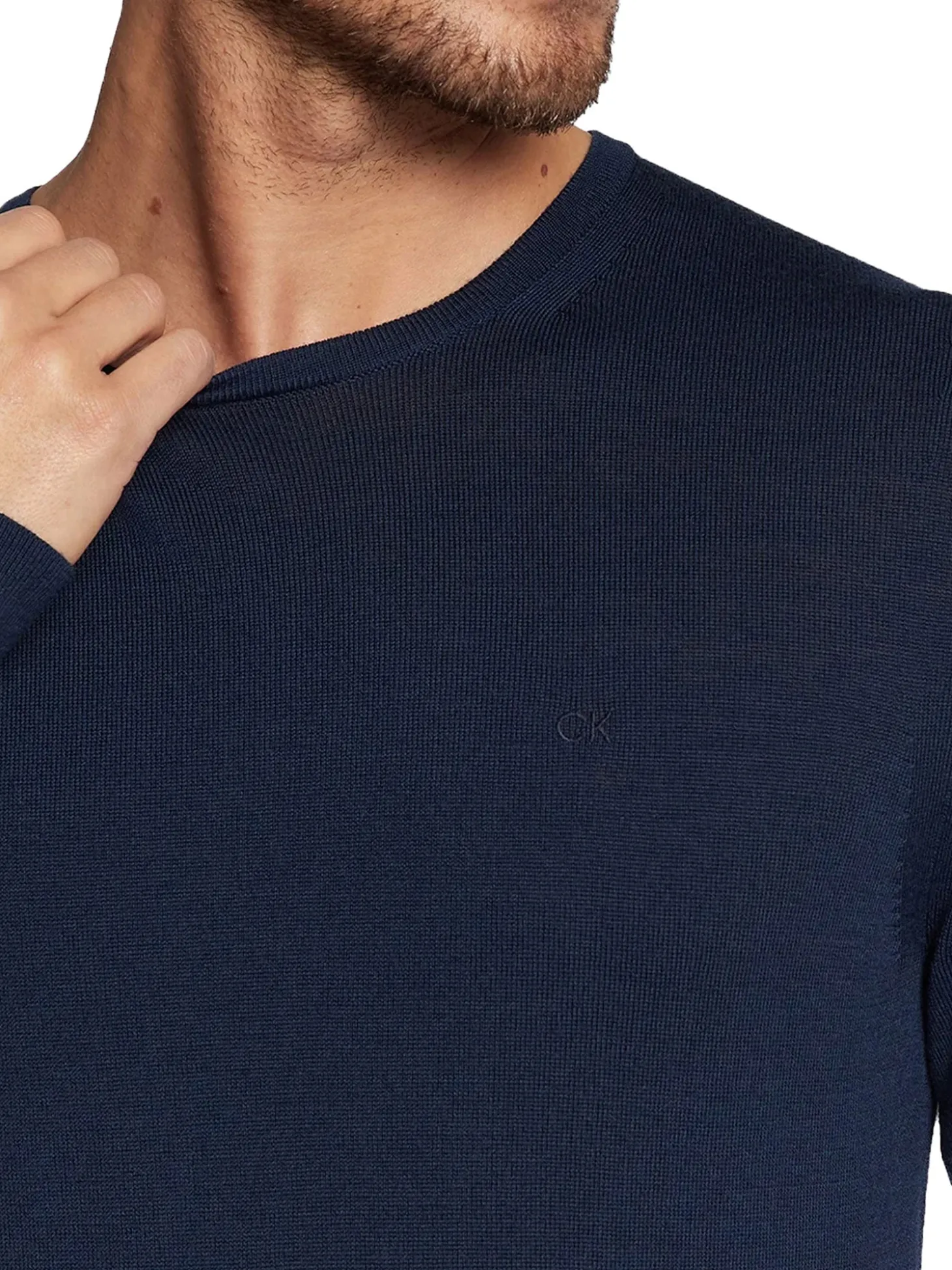 Maglia a girocollo in lana merino blu