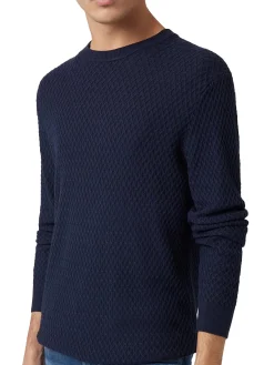 Maglia a girocollo trama intrecciata blu