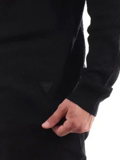 Maglia a girocollo trama intrecciata nero