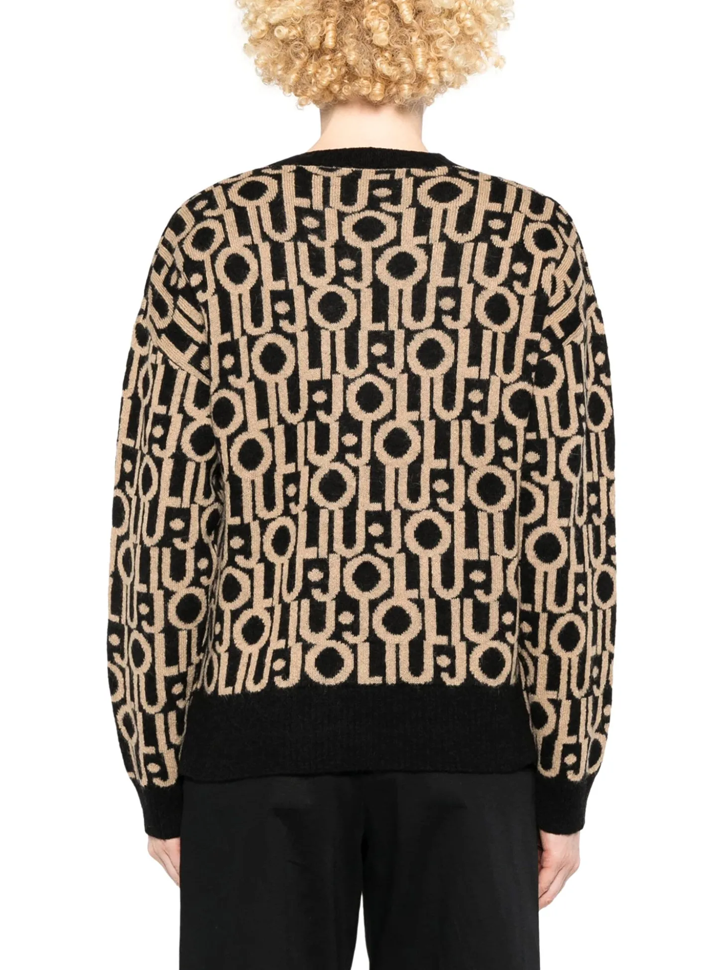 Maglia a V manica lunga logo nero/oro