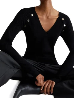 Maglia a V manica lunga nero