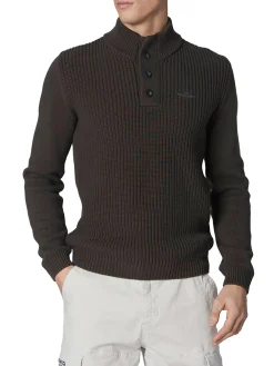Maglia collo alto con bottoni e ricamo aquila turrita verde scuro