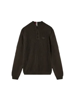 Maglia collo alto con bottoni e ricamo aquila turrita verde scuro