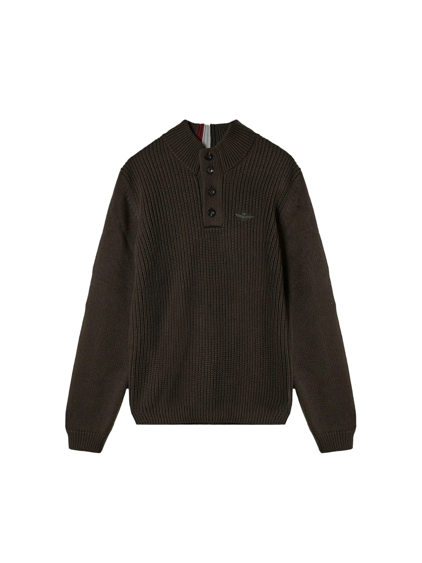 Maglia collo alto con bottoni e ricamo aquila turrita verde scuro