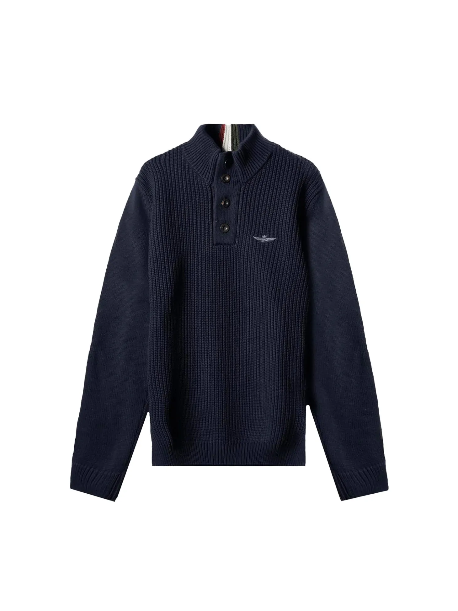 Maglia collo alto con bottoni e ricamo aquila turrita blu notte
