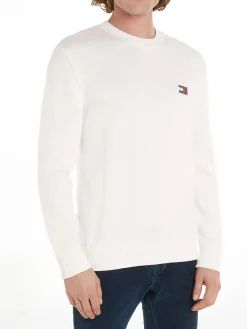 Maglia girocollo regular con badge bianco antico