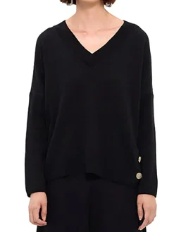 Maglia scollo a v manica lunga over logo nero
