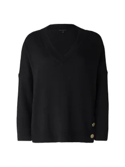 Maglia scollo a v manica lunga over logo nero
