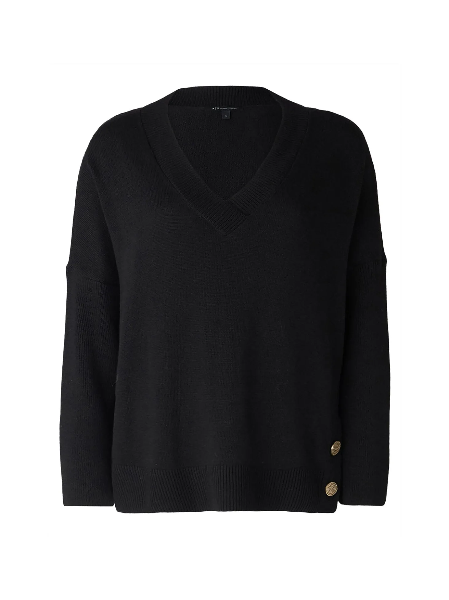 Maglia scollo a v manica lunga over logo nero