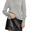 Maglione a coste con logo intarsiato sul petto grigio chiaro