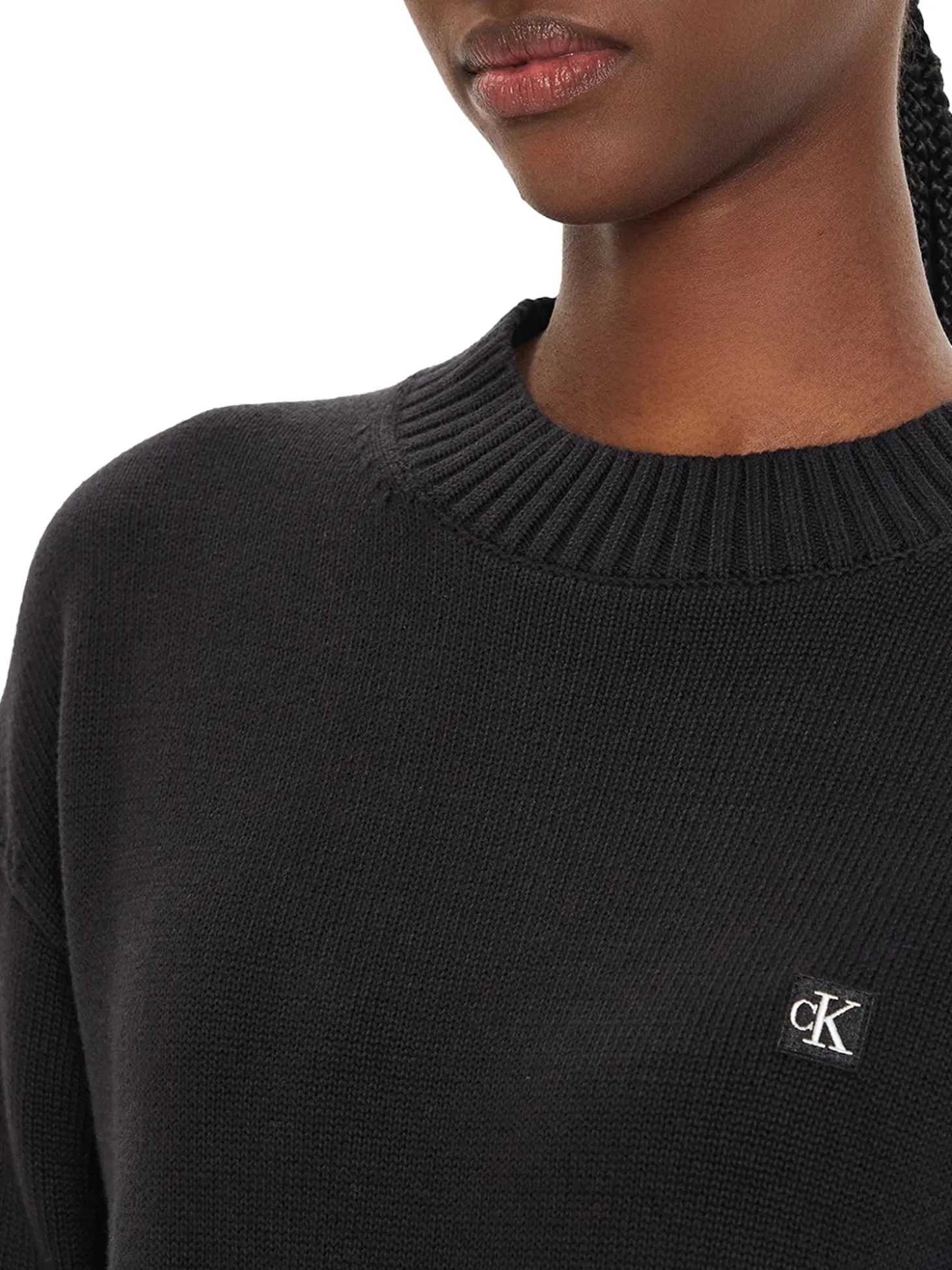 Maglione a coste con logo nero