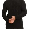 Maglione a girocollo a trecce nero
