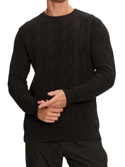 Maglione a girocollo a trecce nero