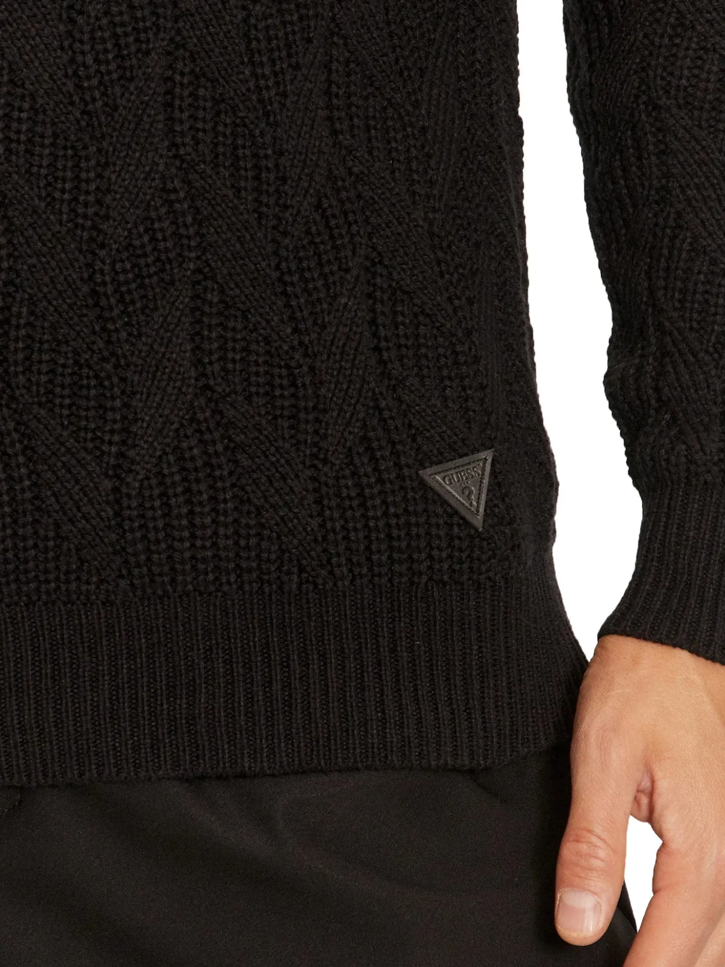 Maglione a girocollo a trecce nero