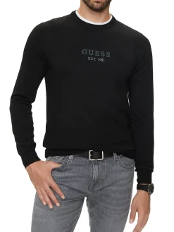 Maglione a girocollo con logo frontale nero